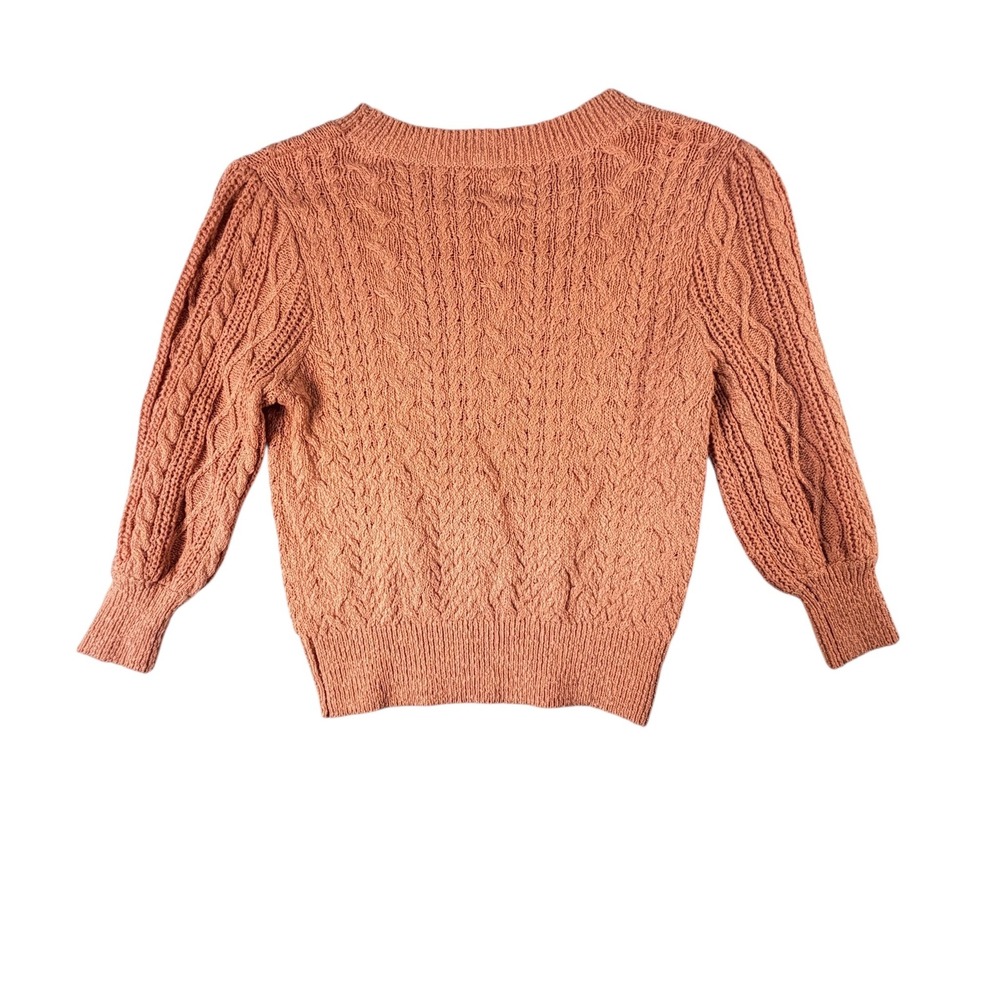 Free People Cable Knit Sweater Womens S Orange Excellent Puff Sleeve Pullover - Picture 2 of 2